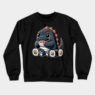 Cute Godzilla eating Sushi Crewneck Sweatshirt